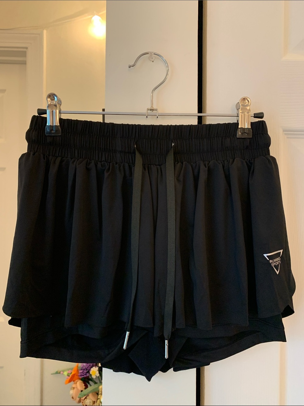 Women's Black Flowy Athletic Shorts with Drawstring